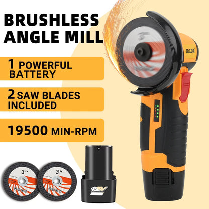 HILDA 12V Mini 3 Inch Brushless Electric Angle Grinder Micro Lithium-ion Polisher Diamond Cutting And Grinding Machine Men Gift