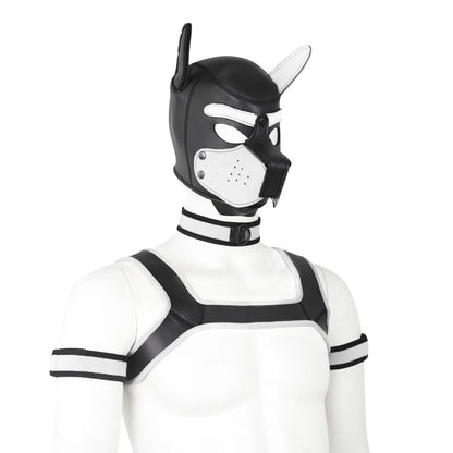 Large Size Puppy Cosplay Neoprene Fetish Hood Mask Kit with Chest Strap Collar Armband Sex Costumes for Bdsm Slave Role Play