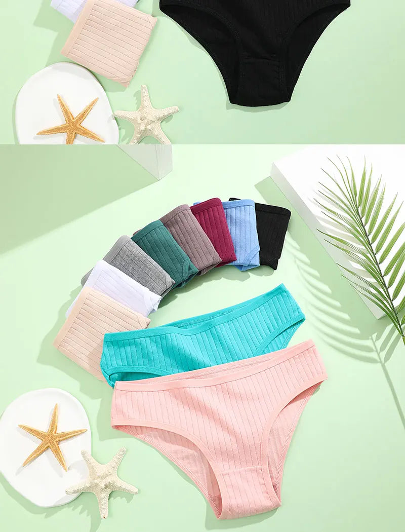 4PCS/SET Women's Cotton Panties Sexy Soft Striped Underpants 12 Solid Color Briefs Female Comfortable Stretch Lingerie M-XL