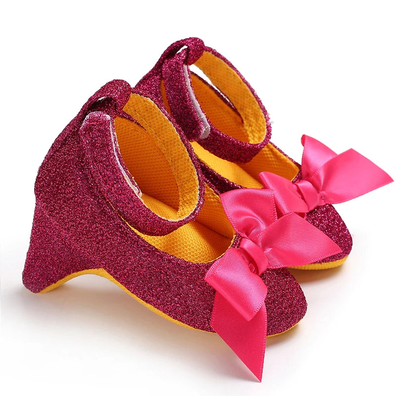2022 New Infant Newborn Baby Girl High Heels Shoes Princess Bow First Birthday Party Shoes Photo Props Shoes 0-12M