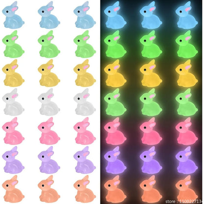 50Pcs Luminous Mini Resin Bunny Tiny Plastic Rabbits Glow in the Dark Miniature Bunnies Figurines for Fillers Fairy Garden