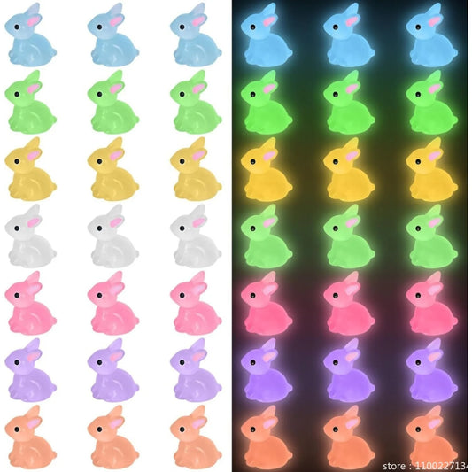 50Pcs Luminous Mini Resin Bunny Tiny Plastic Rabbits Glow in the Dark Miniature Bunnies Figurines for Fillers Fairy Garden