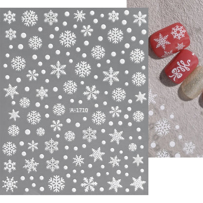 1sheet 3D White Snowflakes Nail Stickers for Christmas Winter Snow Flower Self-adhesive Nail Art Decals DIY Manicure Decorations