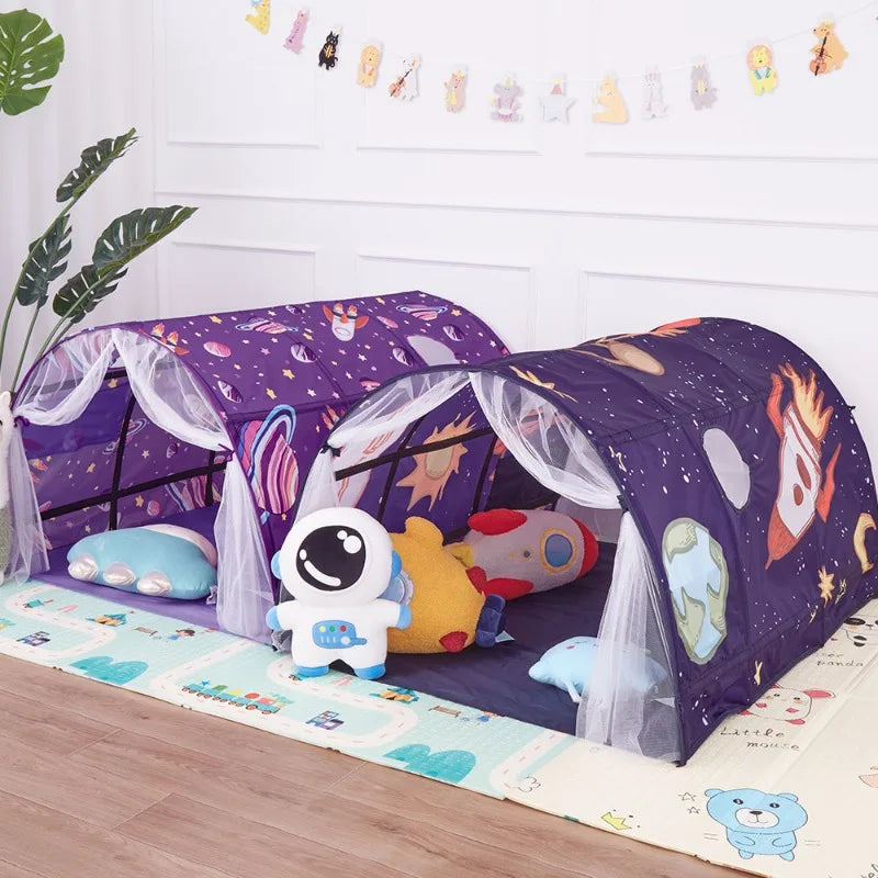 Starlight Dream Bed Canopy Play Tent for Kids Portable Fairy House Tunnel Cozy Playhouse Decor for Children Girls Boys