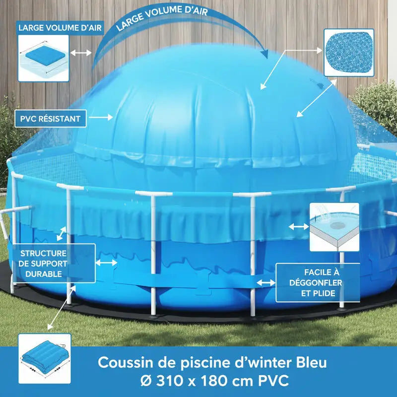 Blue 310×180cm PVC Winter Pool Air Pillow, UV & Cold Resistant to -20°C with Boston Valve, Grommets, 10m Nylon Rope & Repair Kit, Ice Pressure Cushion for Above Ground Swimming Pool Winter Protection