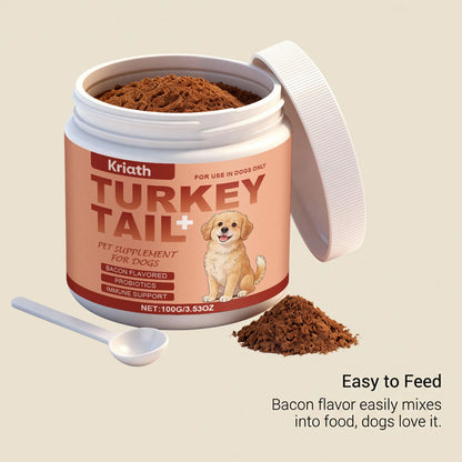 Turkey Tail Mushroom Powder for Dogs, Bacon Flavor Pet Immune Support Joint Hip Gut Health Supplement, Skin Coat Care Powder