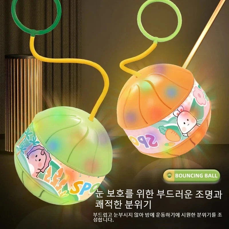 Kids Jumping Ball Glowing Elastic Ball with Foot Ring Elastic Jump Rope Sports Exercise Equipment Boys Girls Play Fitness Toy