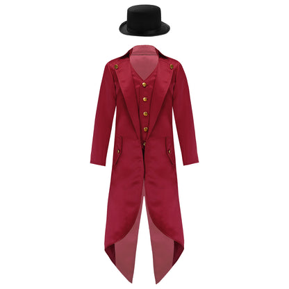 Kids Boys Vintage Steampunk Tailcoat Jacket Halloween Costume Gothic Medieval Clothes Court Uniform Magician Ringmaster Cosplay