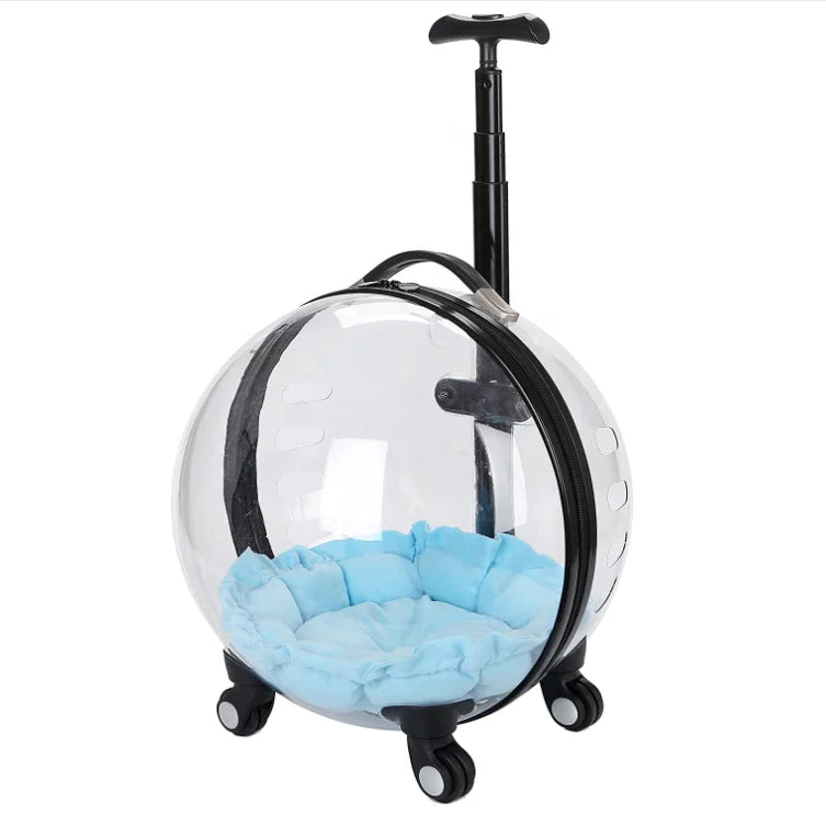 Custom Luxury Transparent Capsule Pet Travel Trolley New Strollers for Puppies Dogs Cats Comfortable Carriers Bag Wheel Trolley