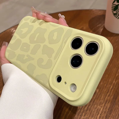 Leopard Pattern Liquid Silicone Case for iPhone 17 16 Pro Max Air 14 15 Plus 12 Camera Control Button Soft Shockproof Cover