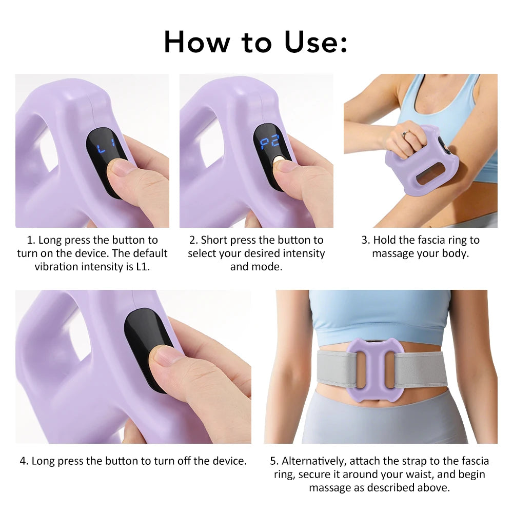Portable Vibration Dual-Ring Fascia Massager with Belt, Fat Loss, Body Slimming, Fat-Burning, Muscle Relief and Relaxation