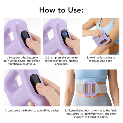Portable Vibration Dual-Ring Fascia Massager with Belt, Fat Loss, Body Slimming, Fat-Burning, Muscle Relief and Relaxation