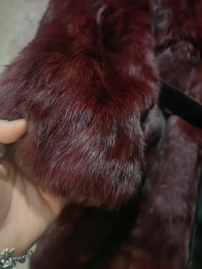 Real Rex Rabbit Fur Coat Women Autumn Winter Long Jacket Thick Warm New Fashion Fox Fur Collar Elegant Female Warm Outerwear