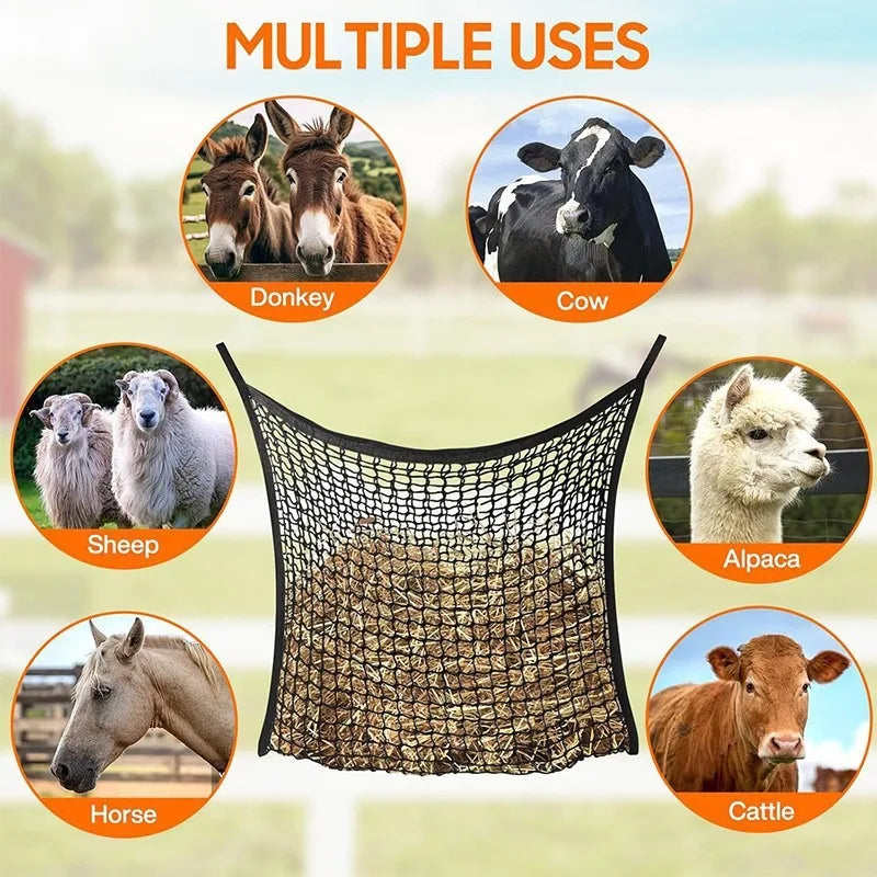 Large Capacity Slow Feed Hay Net Durable Hanging Feeder Bag for Horses Goats Sheep - Horse Feeding Accessory
