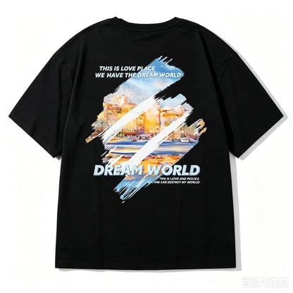 M-8XL 2026 NewPainting Print Round Neck Short Sleeve T-shirt for Men and Women Large Loose Casual Five Quarter Sleeved Top