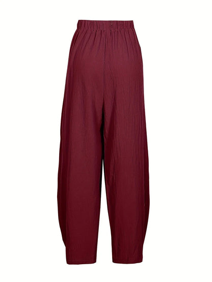 Plus Size Women's Cotton-Linen Harem Trousers Retro Loose-Fit Casual Trousers Elasticated Waistband Workwear Wide-Leg Trousers