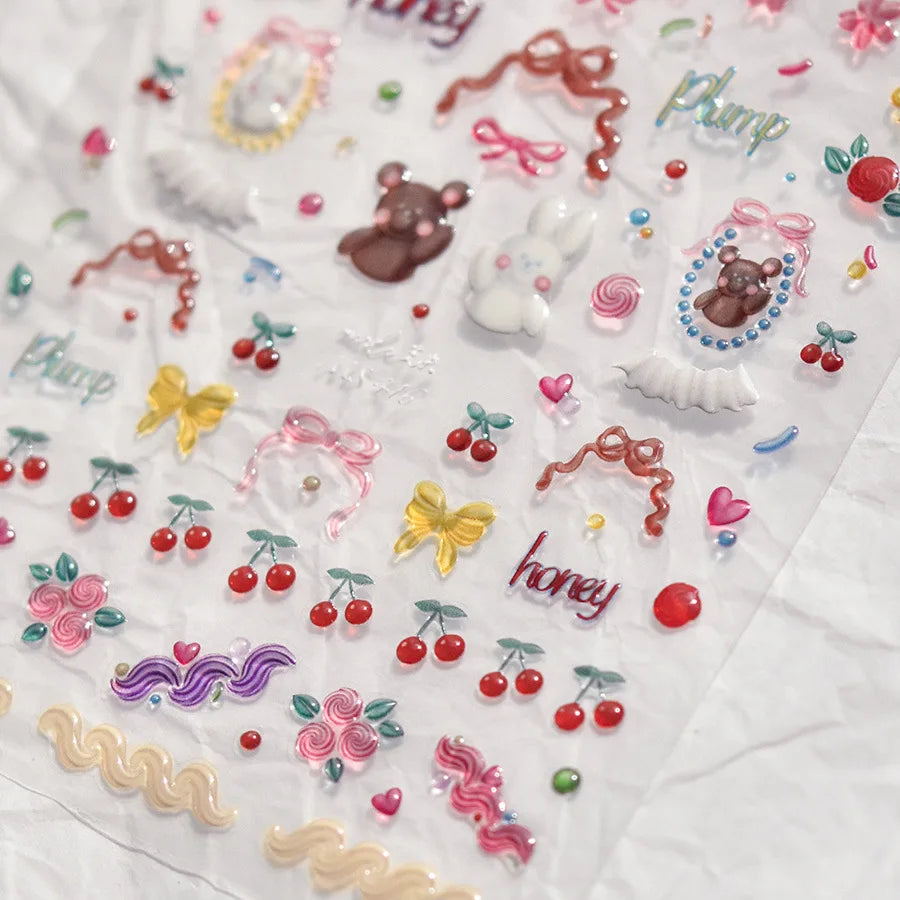 Line Flower Powder Blusher Love Heart High Quality Jelly Series Adhesive Nail Sticker Nail Art Decoration Decals Design T-2830