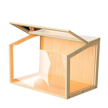 Large Wooden Hamster Cage Clear Tempered Glass Pet Small Animal Habitat Cage Playful Hutch House