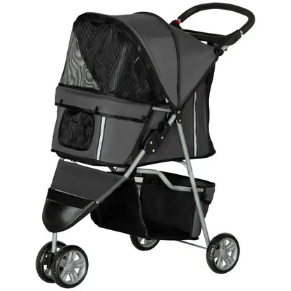 3 Wheel Pet Stroller for Small Dogs and Cats, Foldable Travel Pram with Breathable Mesh and Storage Bag, Sturdy Steel Frame for Walking, Charcoal Grey, 75x45x97 cm, Sturdy, Lightweight, Comfortable, Safe, Space Saving