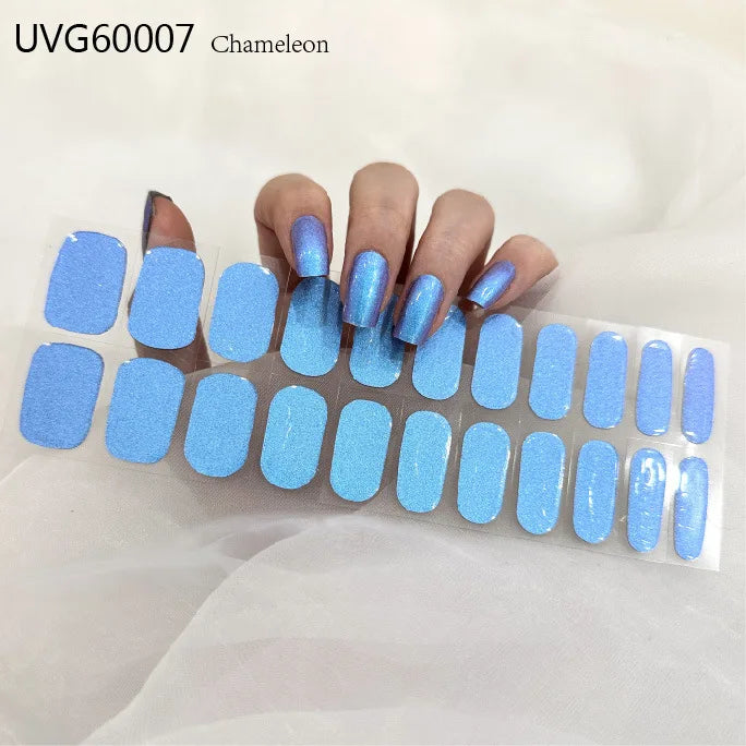 20/22Tips UV Semi cured Gel Nail Stickers Waterproof Long Lasting Full Gel Nail Wraps Press On Nail Decal DIY Manicure