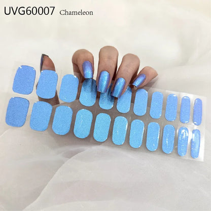 20/22Tips UV Semi cured Gel Nail Stickers Waterproof Long Lasting Full Gel Nail Wraps Press On Nail Decal DIY Manicure