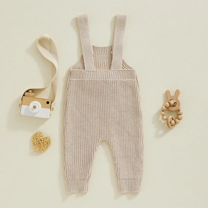 FOCUSNORM 0-3Y Winter Baby Boys Girls Overalls Jumpsuits Sleeveless Front Pocket Solid Color Knitted Romper Outfit