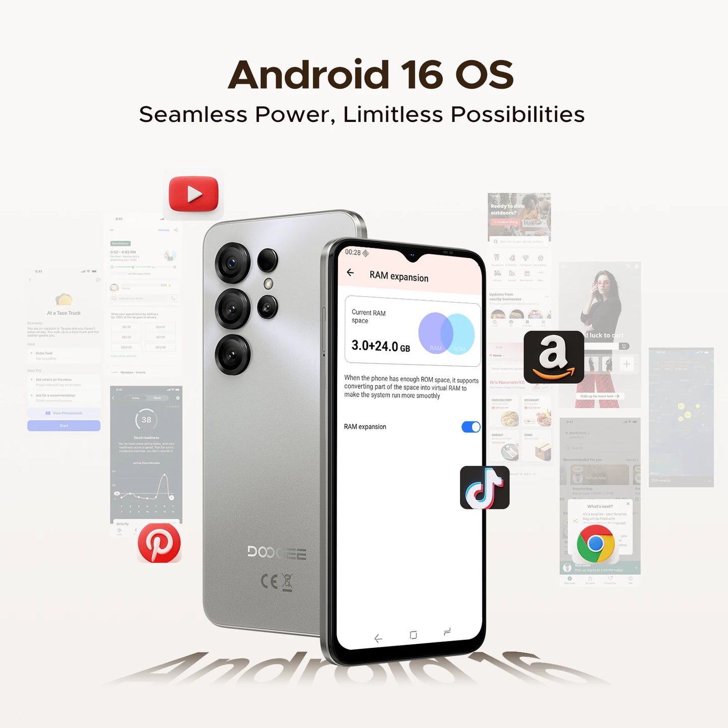 Global Version DOOGEE Note56 X Smartphone Android 16 24GB RAM(3GB+21GB) 64GB ROM 6.56'' Screen 6150mAh Battery Mobile Phone