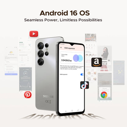 Global Version DOOGEE Note56 X Smartphone Android 16 24GB RAM(3GB+21GB) 64GB ROM 6.56'' Screen 6150mAh Battery Mobile Phone