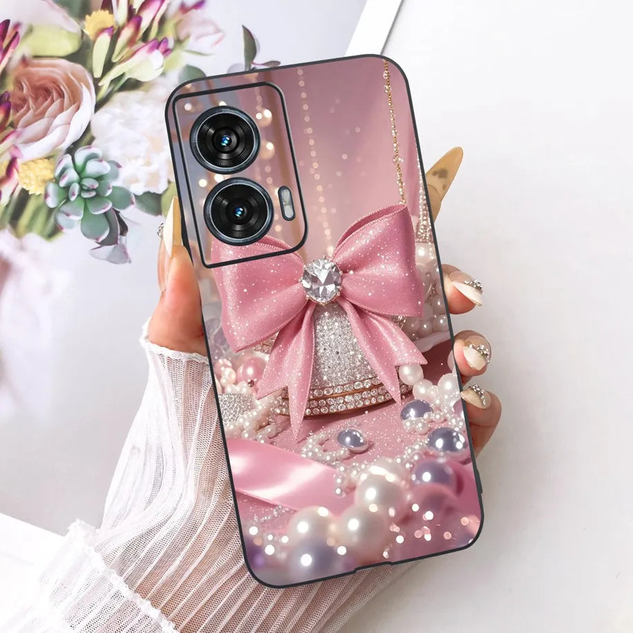 Case For Motorola Edge 50 Fusion Cover XT2429-1 Popular Flower Soft Black Silicone Phone Cases For Motorola G96 5G MotoG96 Funda