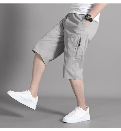 Mens Cargo Shorts Knee Pants Zipper Pocket Summer Cotton Shorts Climbing Jogger Elastic Waist Sports Wear