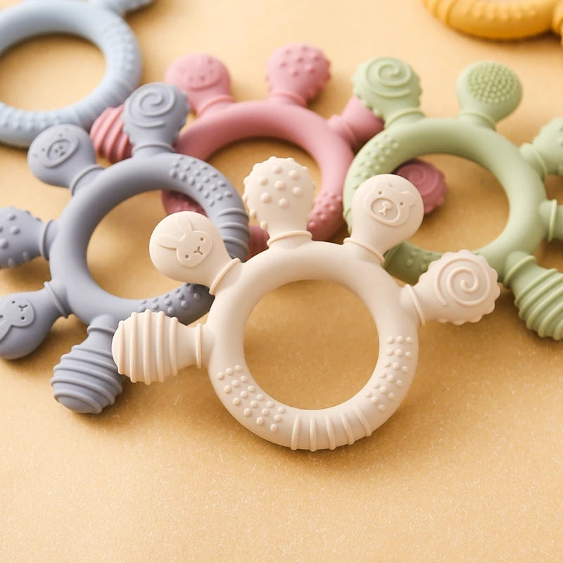 BPA-Free Baby Silicone Teether Sensory Toy Food-Grade Chewable Toy Teething Ring Easy-Grip Infant Teething Toy Newborn Gift