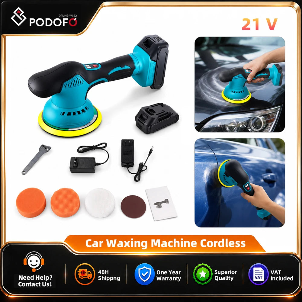 Podofo 21V Cordless Car Waxing Machine Adjustable 8 Speed Auto Polish Waxing Machine Polishing Wax Tool Wax Polisher With Battery & Charger