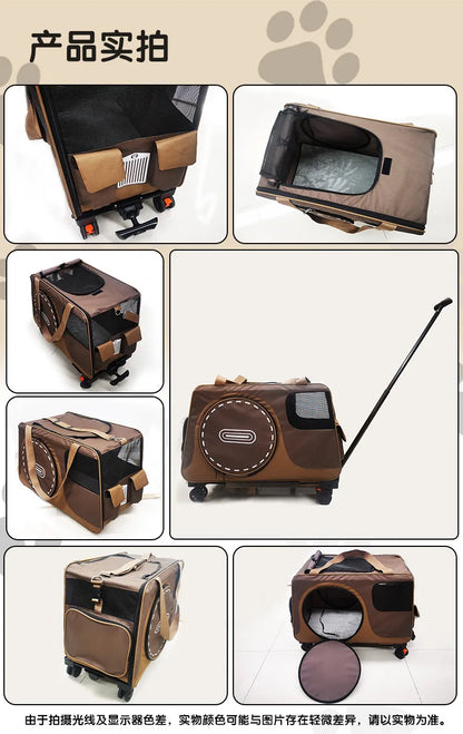 Portable Pet Rolling Carrier Foldable Small Dog Outdoor Stroller Detachable Single Shoulder Cat Handbag For Travel