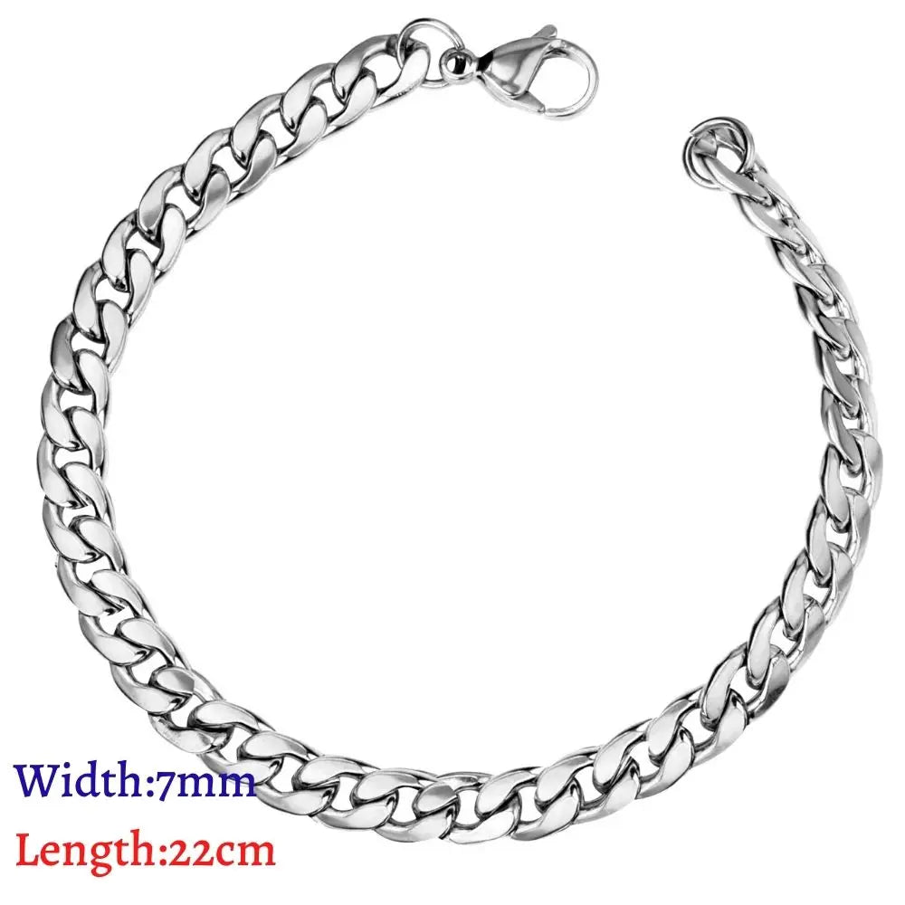 LUXUKISSKIDS Stainless Steel Couple Men/Woman Bracelets Fashion Curb Cuban Link Chains On Hand Rock Bracelet Wrist Jewelry Gifts
