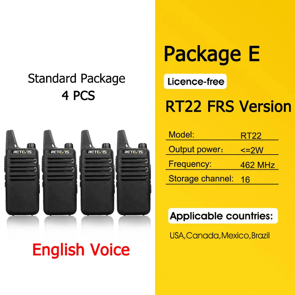 Retevis RT622 Mini Walkie Talkie 4 Pcs Walkie-talkies PMR446 FRS Portable Two Way Radio Communication Radio for Restaurant Hotel