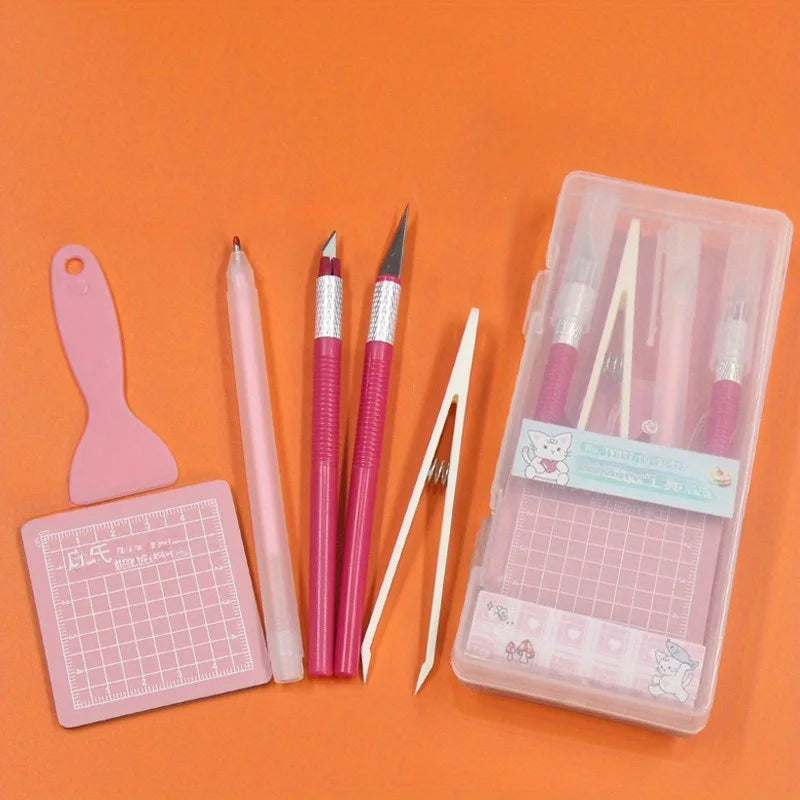 DIY Scrapbooking Tool Kit, DIY Hand Tools Set with Pen, Carving Knife, Tweezers, and Cutting Pad, School Office Crafts Suppliers