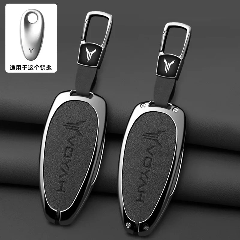 Car Interior Accessories Zinc Alloy Leather Key Case Cover Holder Chain For Voyah Free I-Land Dreamer PHEV Luxury Protective