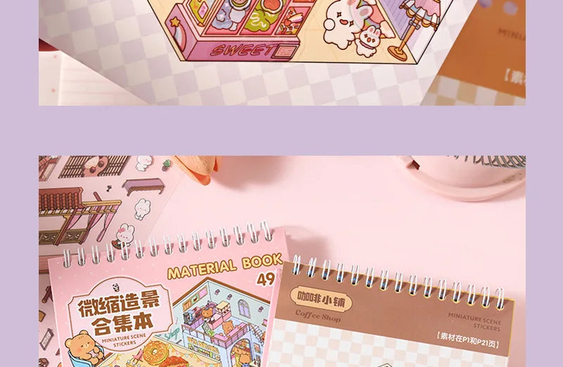3D Diorama Sticker Book 20 Pages Mini Scene Cute Cartoon Animal Ghosts Theme DIY Scrapbook Toy Fun Stress Relief Kids Adult Gift