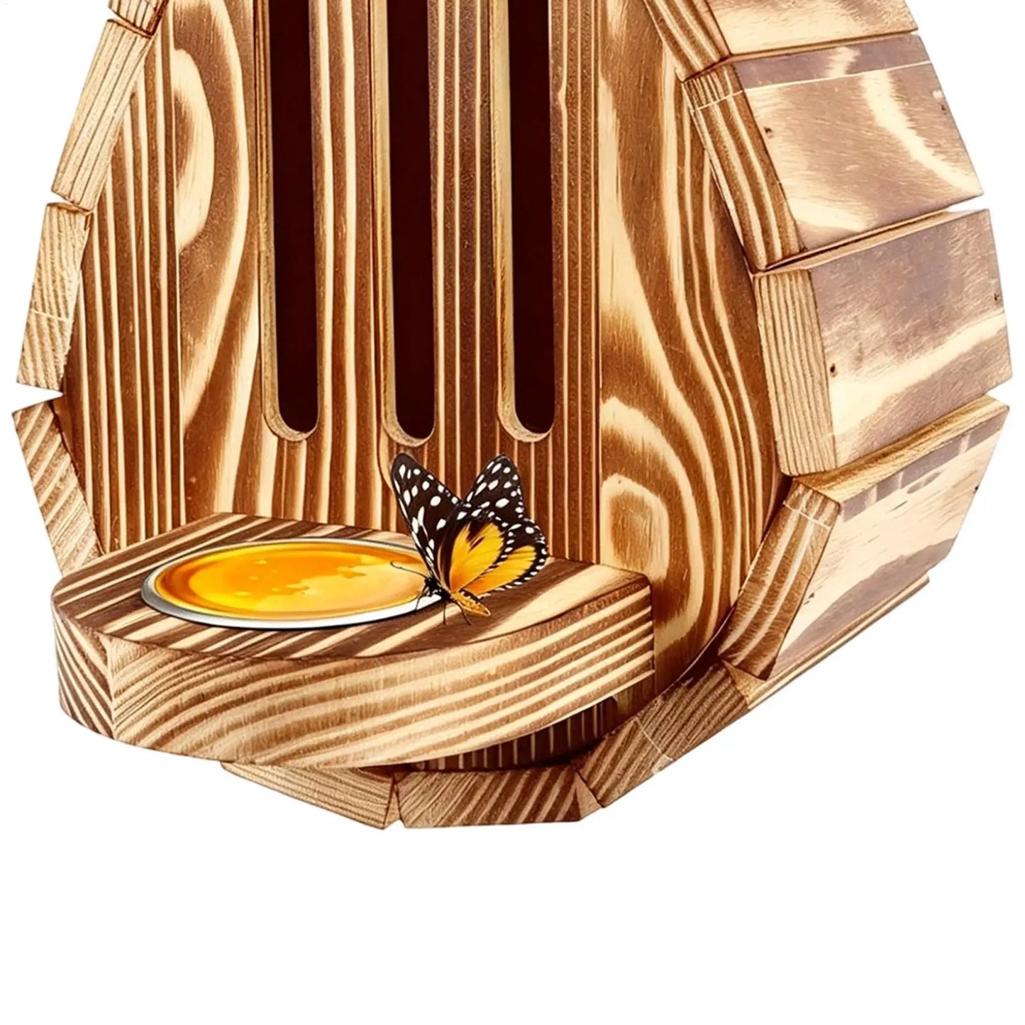 Hanging Wood Butterfly House Feeder with Rope Decorative Bee Nesting Box Multifunctional Moth Habitat for Garden Balcony