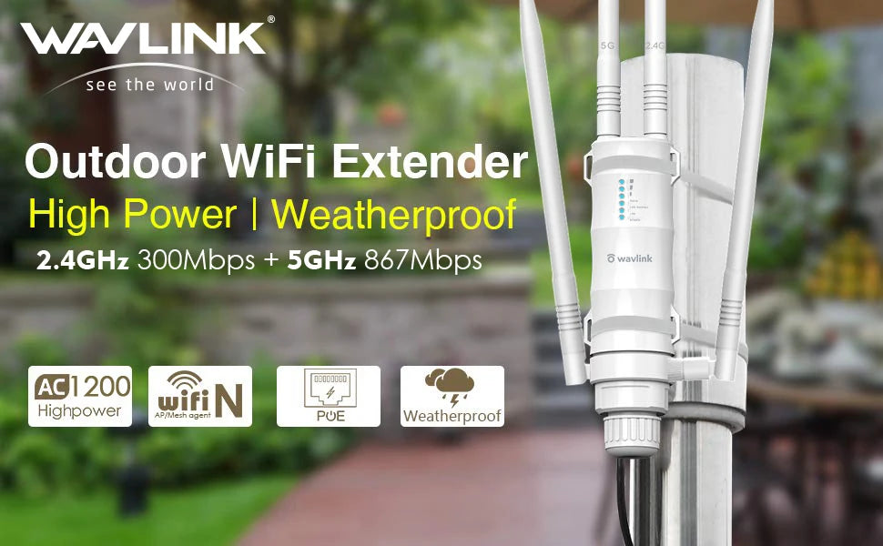 Wavlink High Power AC1200/600/300 Outdoor Wireless WiFi Repeater AP/WiFi Router Dual Dand 2.4G+5Ghz Long Range Extender POE