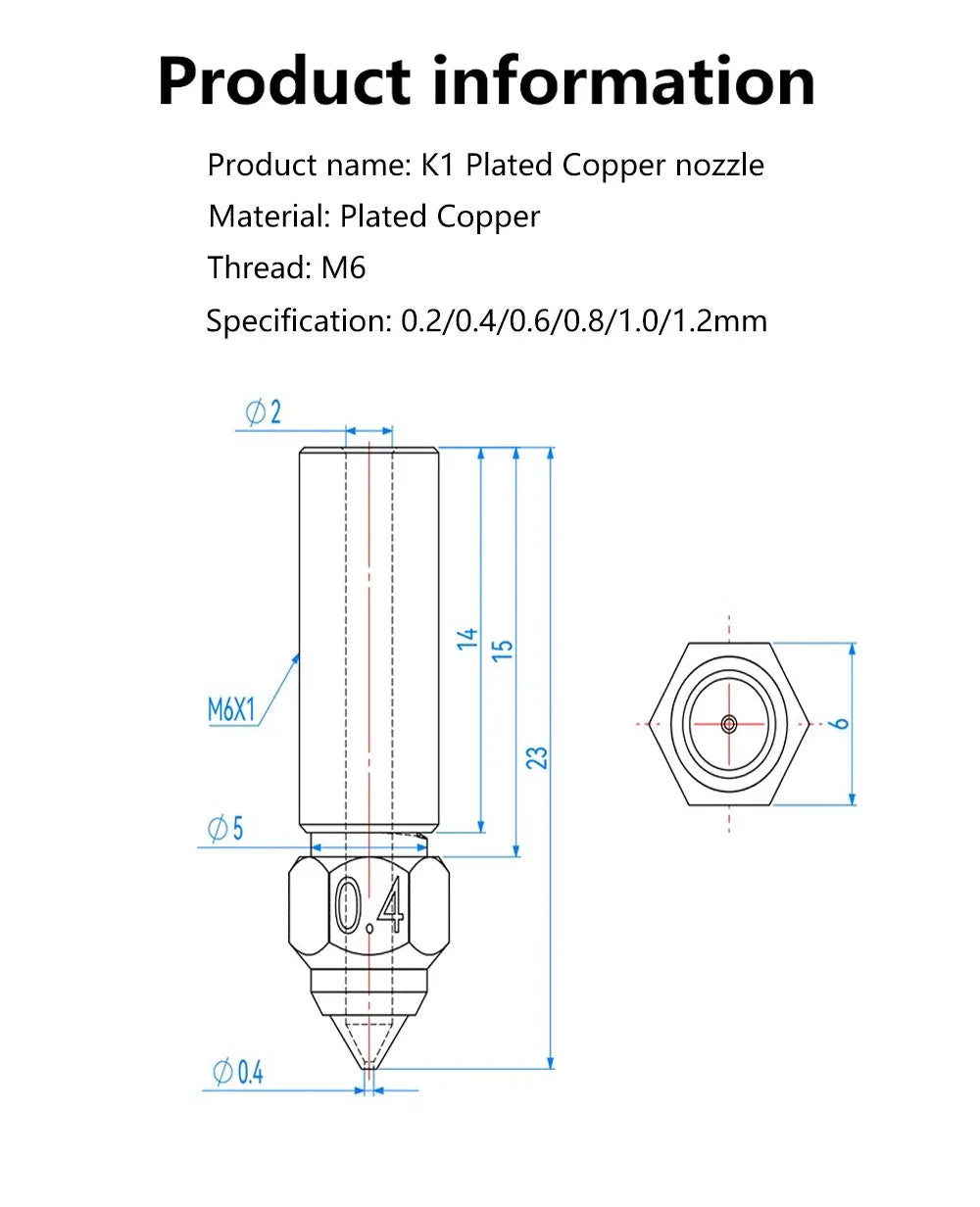 For Creality Ender 3 V3 KE K1/k1 Max Nozzle 0.4 0.6 0.8mm Nozzles Hard Steel Copper Plated Brass Genius Pro Vyper K1 Pro Hotend