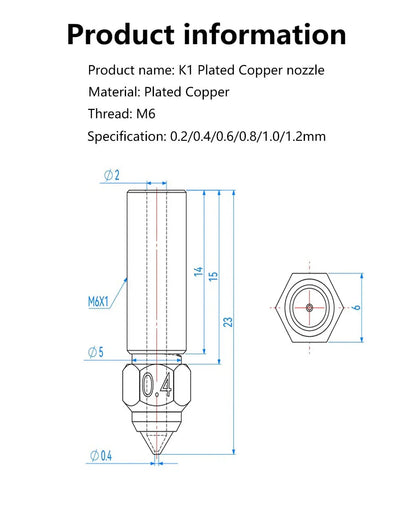 For Creality Ender 3 V3 KE K1/k1 Max Nozzle 0.4 0.6 0.8mm Nozzles Hard Steel Copper Plated Brass Genius Pro Vyper K1 Pro Hotend
