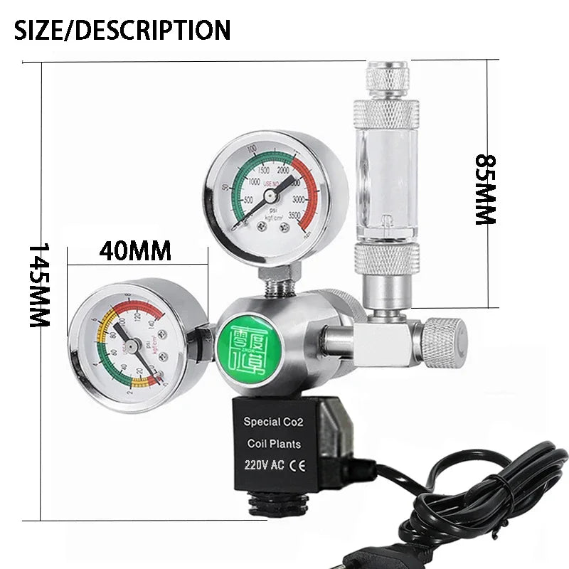 Aquarium DIY CO2 Regulator Solenoid Bubble Counter CO2 Control System Reaction Waterproof Fish Tank CO2 Pressure Reducing Valve