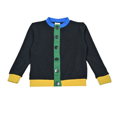AA-Colorblock Waffle Knit Set Shirt Girl Dress and Baby Romper Contrasted Edges Rib Black Family Clothing Front Buttons Opening