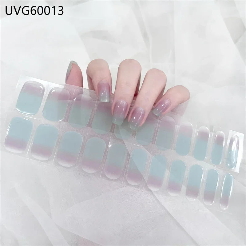 16/18/20Tips Semi-Cured Gel Nail Strips Adhesive Full Cover Stickers for Nails UV Lamp Need Press On Nails Fashion Manicure