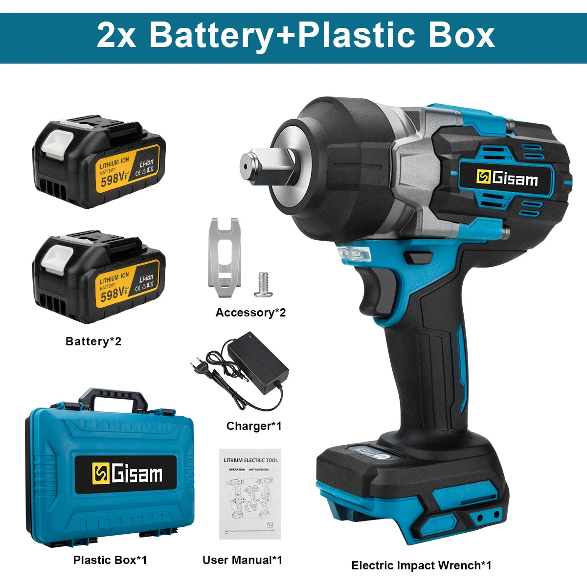 Gisam 2800N.M Brushless Electric Wrench 1/2 Inch Cordless Impact Wrench Electirc Screwdriver Drill For Makita 18V Battery Pin