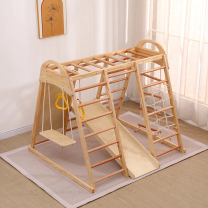 7-in-1 Climbing Scaffold, Include Swing, Swing Rings, Climbing Ladder, Climbing Board, Climbing Net, Slide, for Children's Room