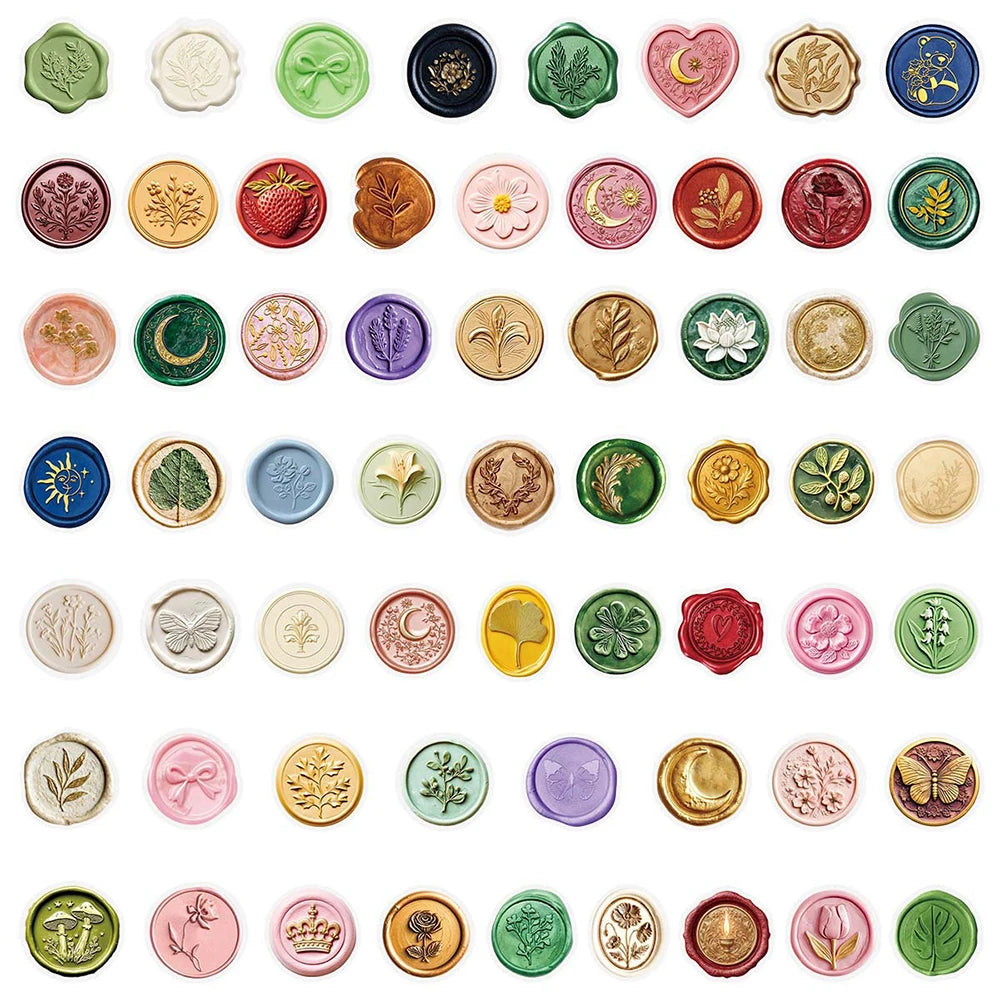 10/30/60pcs Retro Transparency Wax Seal Stamp Stickers Funny Diary Laptop Phone Case Journal Decoration Graffiti Sticker Decal