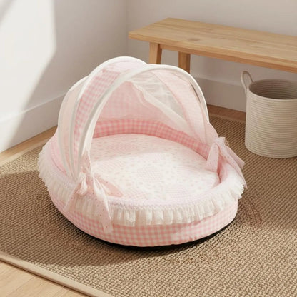 Princess Design Feline Bed Breathable Semi Enclosed Pet Bed Cradle Pet Nest Soft Lace Trim for Cats