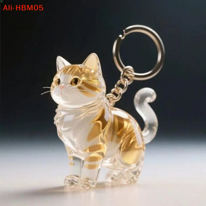 (HB05)Cute Cat Hair Storage Keychain Bag Pendant Transparent Pet Fur Keepsake Capsule Souvenir Collection Gift Decoration